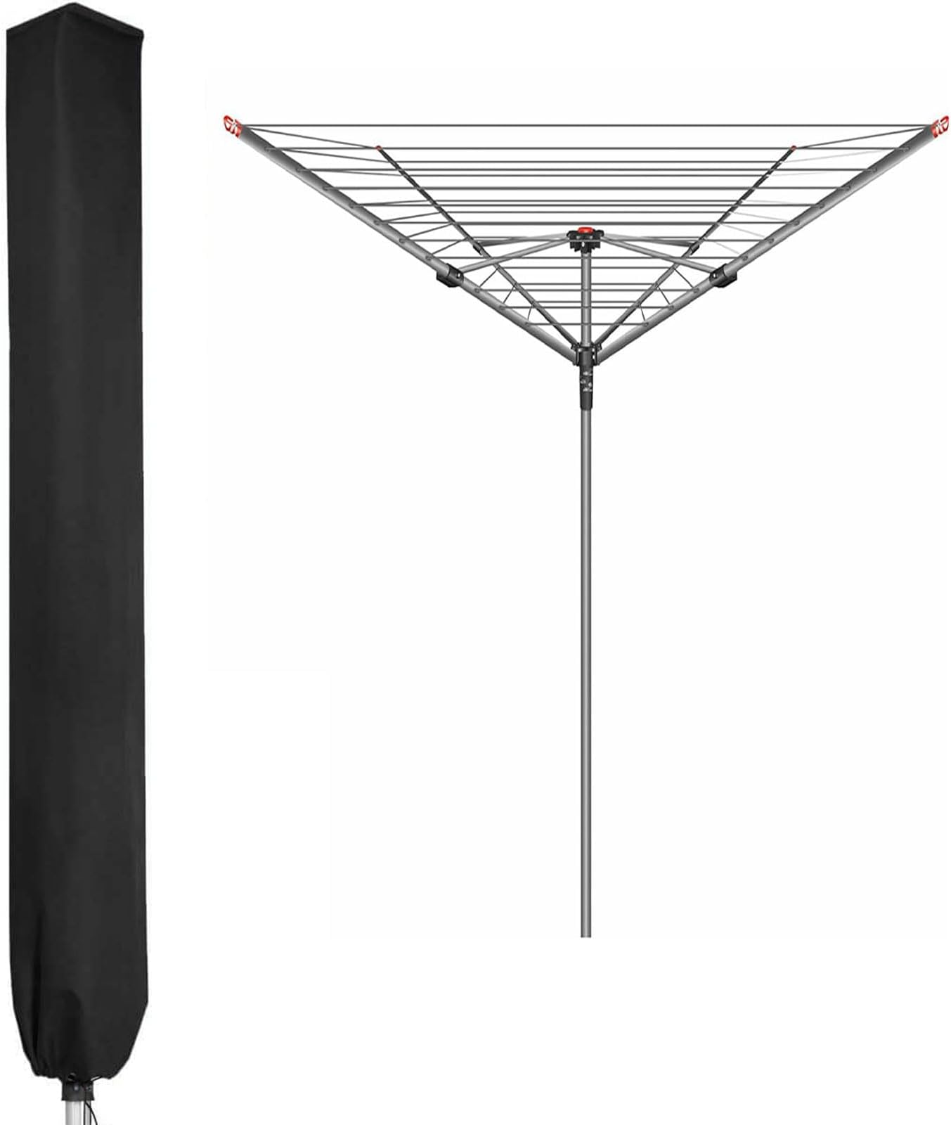 Rotary Washing Line Cover 16x16x165cm Waterproof Washing Line Cover Clothes Airer With Zip 600D High Density Oxford PVC Coating, Black