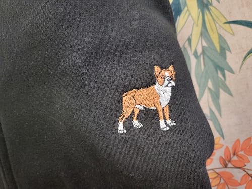 ZH Brown Boston terrier dog embroidered full zip hoodie jacket2