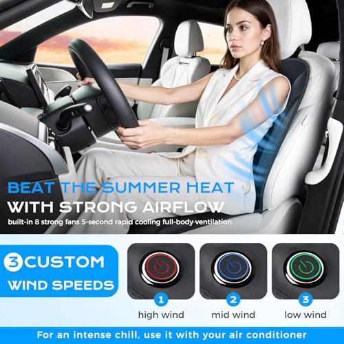 Image of Coverado 8 Cooling Fans Car Seat Cover, 2026 New Upgrade 12V-24V Ventilated Cushion, Cool Protector for Car SUV Pickup Universal Fit, Jet Black
