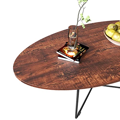 Holdolife Small Coffee Table 47" Mid Century Coffee Table Oval Coffee Table For Living Room Small Furniture For Living Room&Home Office,Sandalwood Desktop And Metal Legs, Easy To Assemble #TOP5