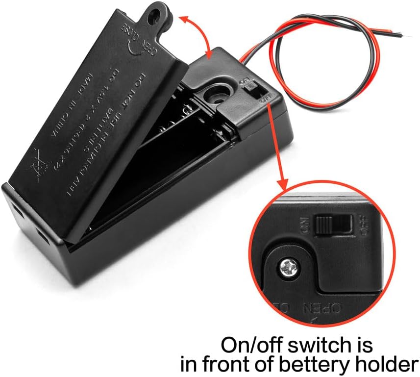 4PCS 3V (2 x 1.5V) 2AA Battery Holder Enclosures with Wire Leads and On/Off Switch Lid in Front 3 Volt Battery Case