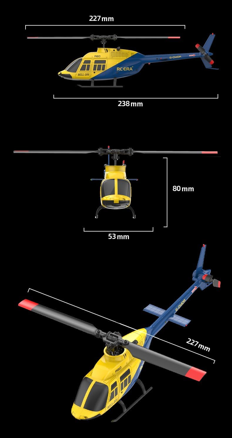 RC Helicopter A60 Altitude Hovering Optical Flow Localization One Click Roll Takeoff and Landing with 2 Batteries for Adults Beginners Mini Bell206 1:42 (Yellow)