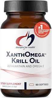 Designs for Health XanthOmega - Krill Oil with 12mg Astaxanthin - Antioxidant, Phospholipids + EPA/DHA Omega 3 - Cardiovascular, Skin + Eye Health Supplement (60 Softgels)