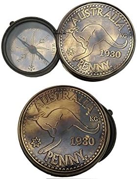 US HANDICRAFTS Handmade Brass Compass - Pocket Compass -Brass Antiques with Embossed Kangaroo Beautiful Gift Item.