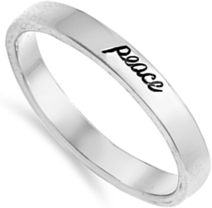 Peace Script Engraved Stackable Ring New .925 Sterling Silver Band Sizes 4-10