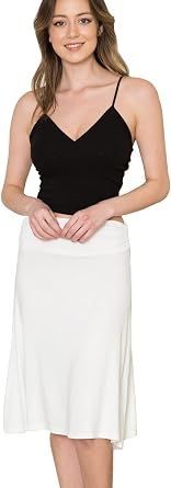 Womens Solid Lightweight Basic Mid Midi Knee Length Flare Flowy Skirt