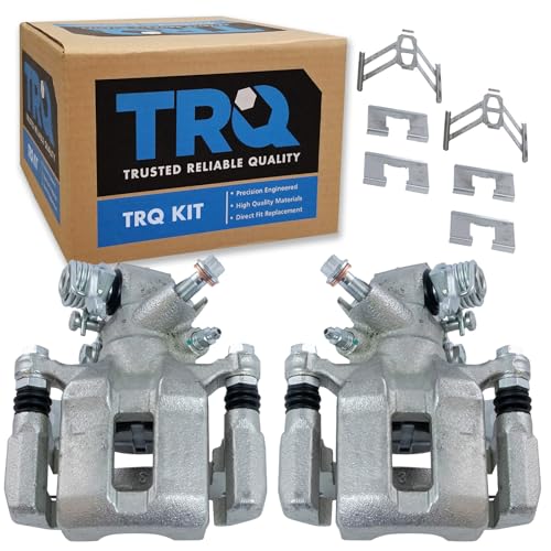 Image of TRQ Rear Driver and Passenger Side Brake Caliper Set Caliper Brackets Hardware Compatible with 2002-2006 Acura RSX 2002-2005 Honda Civic SI 2.0L I4