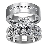 LOVERSRING Couple Ring Bridal Set His Hers White Gold Plated White CZ Stainless Steel Wedding Ring Band Set
