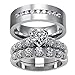 Two Rings His and Hers Wedding Ring Sets Couples Rings White Gold Plated Stainless Steel Wedding Engagement Ring Bridal Sets Men's Tungsten Carbide Band ...