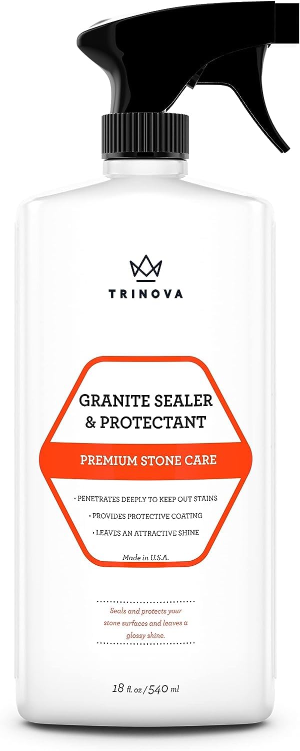TriNova Granite Sealer &amp; Protector – Best Stone Polish, Protectant &amp; Care Product – Easy Maintenance for Clean Countertop Surface, Marble, Tile – No Streaks, Stains, Haze, or Spots - 18 fl oz (24PK)
