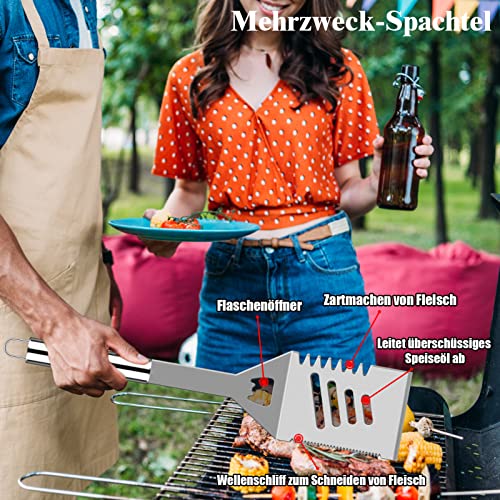 Grilliance BBQ Grillbesteck Set 30 Grillzubehör aus Hochwertiger Edelstahl Grillzange Grillspachtel Korkenzieher Grillset mit Grillkoffer und Grillmatte für Männer Geschenk für Garten Camping Silber 3