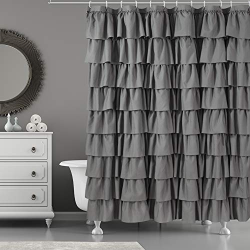 WestWeir Gray Ruffle Shower Curtain, Elegant Fabric, Soft & Fluffy, 72x72, Stylish Bathroom Decor, Durable, Easy Care, Classic & Beautiful Ruffled Design for Women's Bathroom