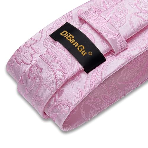 Image of DiBanGu Paisley Ties for Men Silk Necktie and Pocket Square Cufflinks Tie Clip Set Woven Classic Mens Tie for Wedding Party