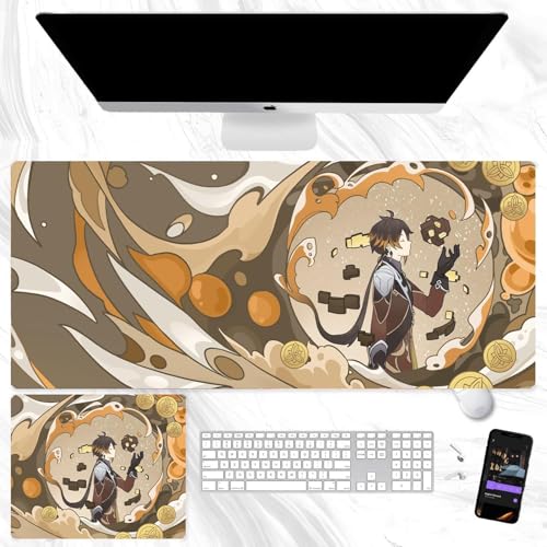 Alfombrilla de ratón grande para juegos de 90 x 40 cm, ZhongLi/HuTao/Venti/Raiden Shogun/Kamizato Ayaka, alfombrilla de ratón para teclado de anime, base de goma antideslizante, accesorios para PC