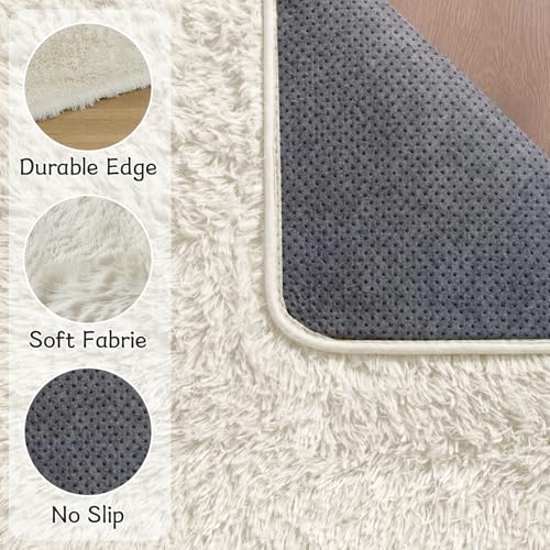 Tapete blanco peludo suave 5x7 para dormitorio miniatura 4