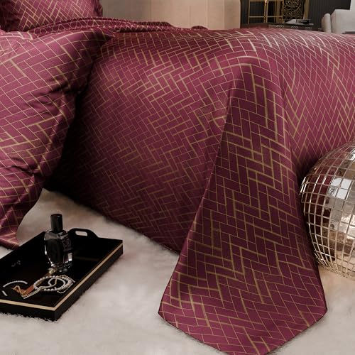Image of Stoa Paris 300TC UltraSatin Printed King Bedsheet with 2 Pillow Covers, Gentle on Skin & Hair, Wrinkle & Fade Resistant, Aesthetic Home Decor, Gift for Couple, Starlit Night - Wine (228cm x 274cm)