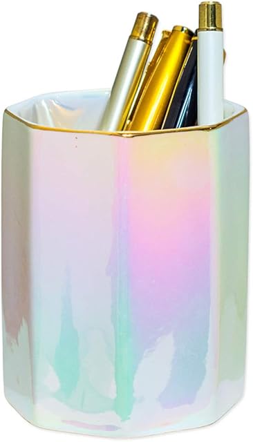 YOSCO Ceramic Desk Cute Pen Holder Stand Pencil Cup Pot for Kids Girls Desk Organizer (Pearl)