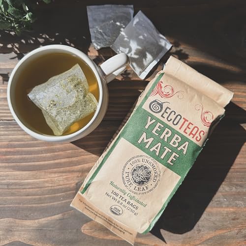 ECOTEAS PremiumOrganic Yerba Mate Tea Bags &ndash; Natural Energy & Detox Herbal Tea &ndash; Coffee Alternative - Kosher, Non-GMO, Gluten-Free - 100 Unsmoked Bulk Bags, 8.8 oz (Pack of 3)