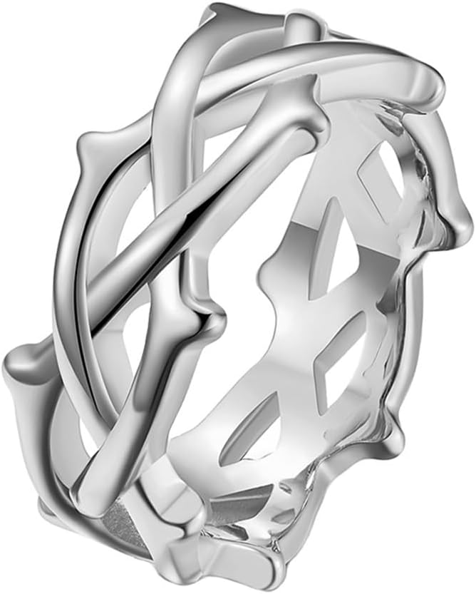 Men's Women's 9MM Stainless Steel Crown of Thorns Ring Tree Vine Branch Wedding Band