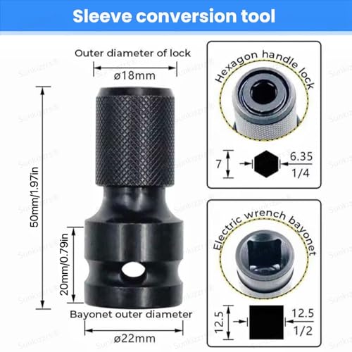 Image of Sunkizzrs 2-Set Rapid Release Converter-1 /2 inch Square Drive to 1 /4 inch Hex Female Socket Adapter-Quick Release Impact Bit Holder-Drill Chucks Adaptor Conversion for Impact Wrench included Ring & Rod