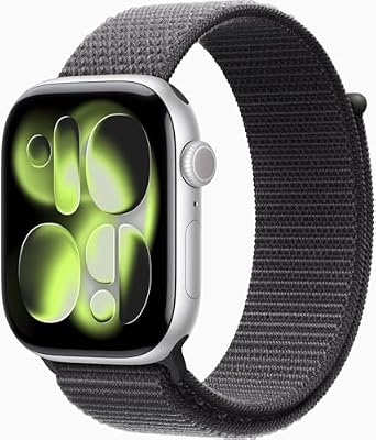 Apple Watch Series 11 [GPS, 46mm] Silver Aluminum Case with Dark Gray Sport Loop Band, One Size (Renewed Premium)