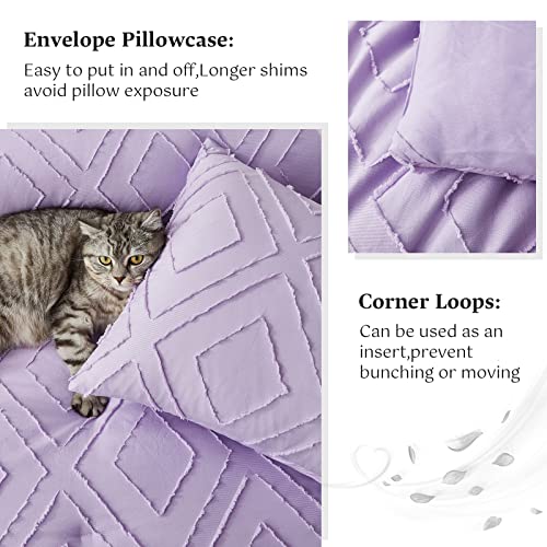 Frohaul Boho King Comforter Set,Purple Rhombus Tufted King Size Comforter Set With Corner Loops,3 Pieces Embroidery Shabby Chic Bedding Comforter Sets For All Seasons(Purple,King) #TOP4