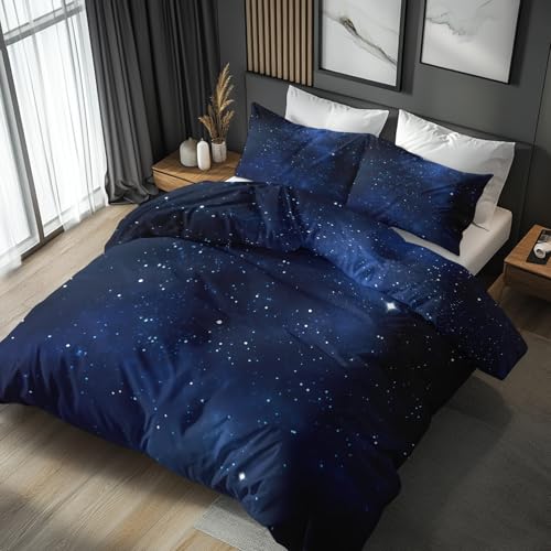 Generisch 135x200 Bettwäsche Sterne Bettbezug - 2tlg, 1 Kissenbezug 80x80, Sternenhimmel Galaxie Muster, Schlafzimmer Deko, Weiche Mikrofaser...