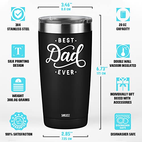 Sandjest Best Dad Ever Tumbler Gifts For Dad From Daughters Sons - 20Oz Stainless Steel Insulated Coffee Travel Mug Christmas, Birthday, Father's Day Gift - Thermal Cup Gift Set With Lid & Straw #TOP5