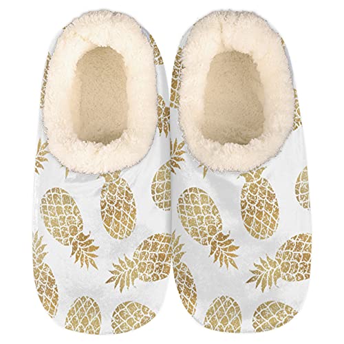 Yellow Pineapple Slippers for Women Mens, Fruit Winter Warm Soft Coral Fleece Fuzzy House Slippers Socks Lightweight Portable Comfortable for Indoor Outdoor Bedroom Non-Slip - Main Image