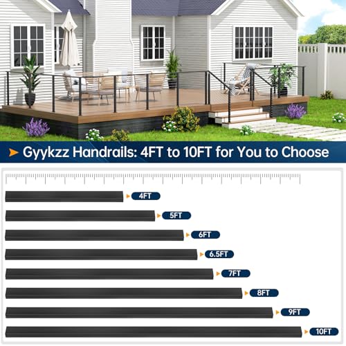 Gyykzz 10FT Stainless Steel T304 Black Handrail for Cable Railing System, 4 Pack 3/64\" Thick Rectangular Flat Top Rail, Upgraded Outdoor Coated Cable Deck Handrails for Indoor Outdoor DIY Balustrade