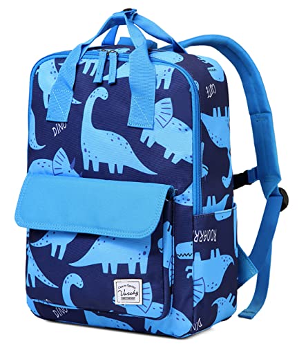 Kinderrucksack Jungen Mädchen, VASCHY Niedlich Dinosaurier Vorschule Schulranzen Leichter Kinderrucksack Kindergarten Kleinkind Tagesrucksack mit Federmäppchen Dunkelblau Dinosaurier Cover