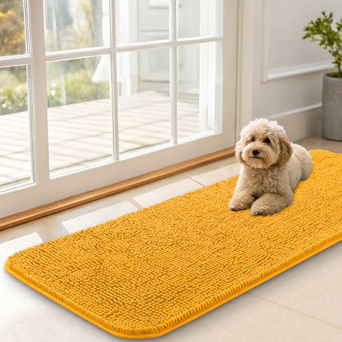 OLANLY Dog Door Mat for Muddy Paws 47x17, Super Absorbent Chenille Mud Mat