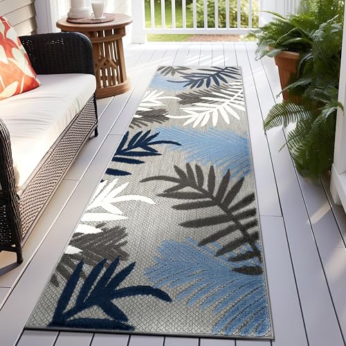 Rugshop Palm Indoor/Outdoor Easy Cleaning Runner Rug Blue 2'7" x 6'