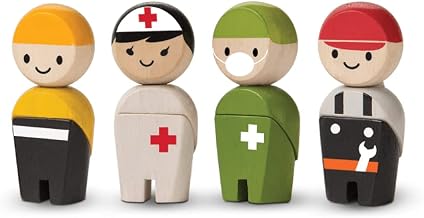 PlanToys® Rescue Crew Wooden Montessori Imaginative and Creative Play Set | Language Development, Social Interaction and Early Coordination Activity | Eco Friendly Community Helper Figurine Set
