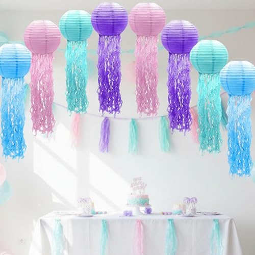 8 Stück Quallen Papierlaternen Papierlaterne Laterne Deko für Geburtstag Partydekorationen Meerjungfrau Geburtstag Deko Ozean Thema Party (Mehrfarbig)