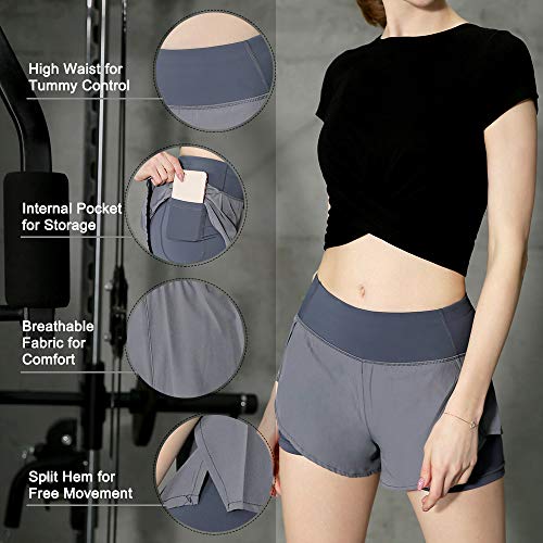 Tomshin Calções de corrida 2 em 1 para mulheres com forro de cintura alta Calções de ioga para trein