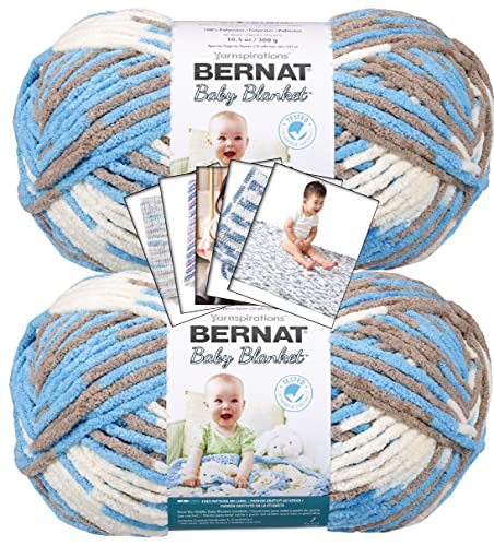 Bernat Baby Blanket Yarn - Big Ball (10.5 oz) - 2 Pack with Pattern Cards in Color (Little Royales)