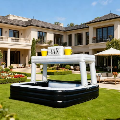 Jain PVC Inflatable Pool Bar - Outdoor Waterproof Party Bar with Illuminated BAR Sign Perfect for Backyard Water Parties and Poolside Entertainment.