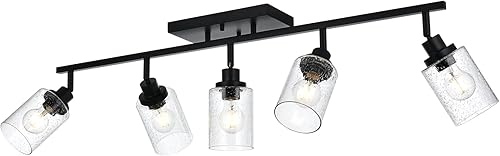 Lámpara de techo de 5 luces, lámpara de techo de montaje empotrado negro para pared de baño, pantalla de vidrio sembrado