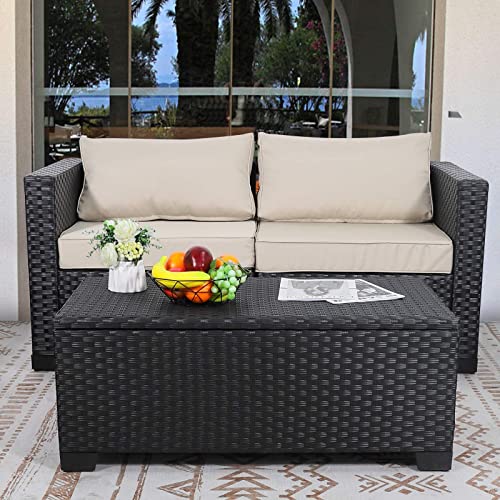 image for Rattaner Patio Coffee Table with Storage Wicker Outdoor Coffee Table a
