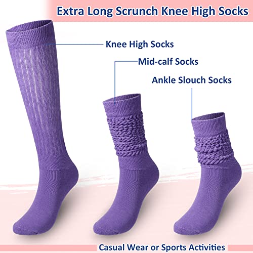 14 Pairs Slouch Socks for Women Colorful 80s 90s Neon Scrunch Sock Extra Long Crew Knee High Sock, Size 9-113