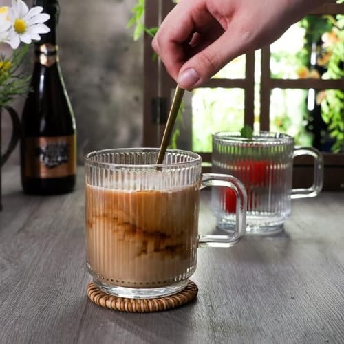 Image of 385 ML Glass Coffee Mug Set, with Convenient Handle, Tea Glasses for Hot /Cold Beverages, Thermal Shock Resistant, Tempered Glass, Mugs for Cappuccino Pack of 6 (PN - 03, 6 Count (Pack of 1))