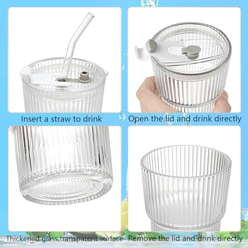 2 Pezzi 600ml Bicchieri da Acqua con Coperchio e Cannuccia,Tazza da Caffè Ghiacciata,Vetro Bicchiere per Smoothie,Tazza da Succhi Trasparente, per Latte, Acqua, Succo, Tè - immagine 6