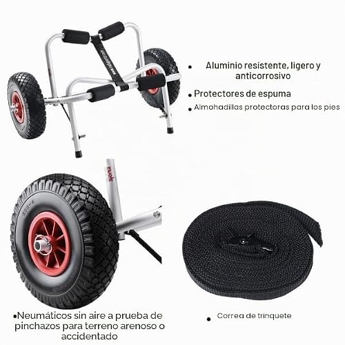 Miniatura 2 de Carrito De Kayak Con Neumáticos Sin Aire Capacidad De 150 Libras Para Transportar Kayak, Padleboard, Sup, Canoa Marco De Aluminio Por Rad Sportz Blanco