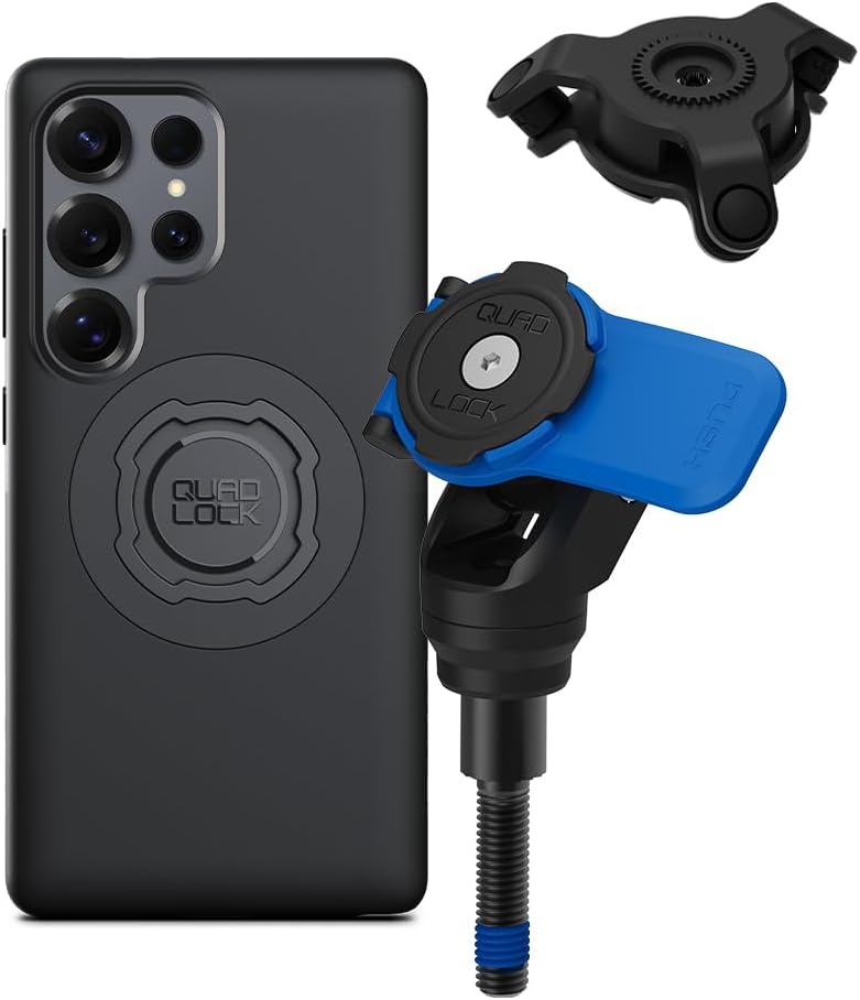 Quad Lock Handlebar Clamp Motorcycle Phone Mount with Vibration Dampener and MAG Phone Case for Galaxy S25 Ultra
