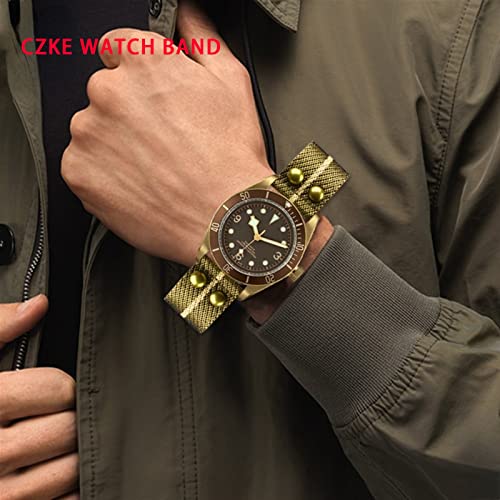 Bracelet IWC nylon 22mm de qualité supérieure style aviateur à rivet finition dorée - 6