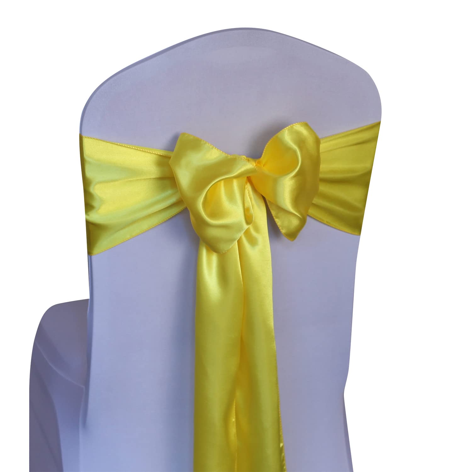 WELMATCH Yellow Satin Chair Sashes Ties 50 pcs Wedding Banquet Party Event Decoration Chair Bows (Yellow, 50)