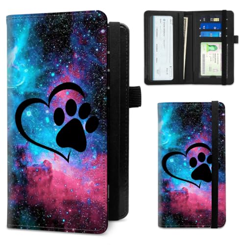 RAUEDWDJS Checkbook Cover for Men Women,Galaxy Love Paw