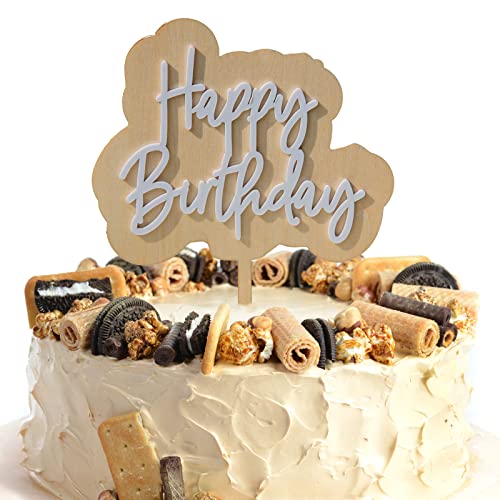 Wood Happy Birthday Cake Topper - Birthday Party Decorations, White Acrylic Happy Birthday Cake Topper, Birthday Cake Decorations Supplies, Birthday Party Decorations Ideas, Premium Quality Decoration #TOP6