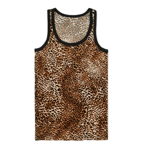 Men's Leopard Tank Top, Soft Sleeveless Slim-fit Athletic Vest for Men, Breathable Tight Undershirts for Workout Running Sports, Sexy Leopard Print T-Shirt Tops for Party Rave Disco Club Performance